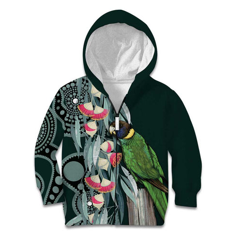 Australian Ringneck Parrot Kid Hoodie Barnardius Zonarius Eucalyptus Flowers Aboriginal Art