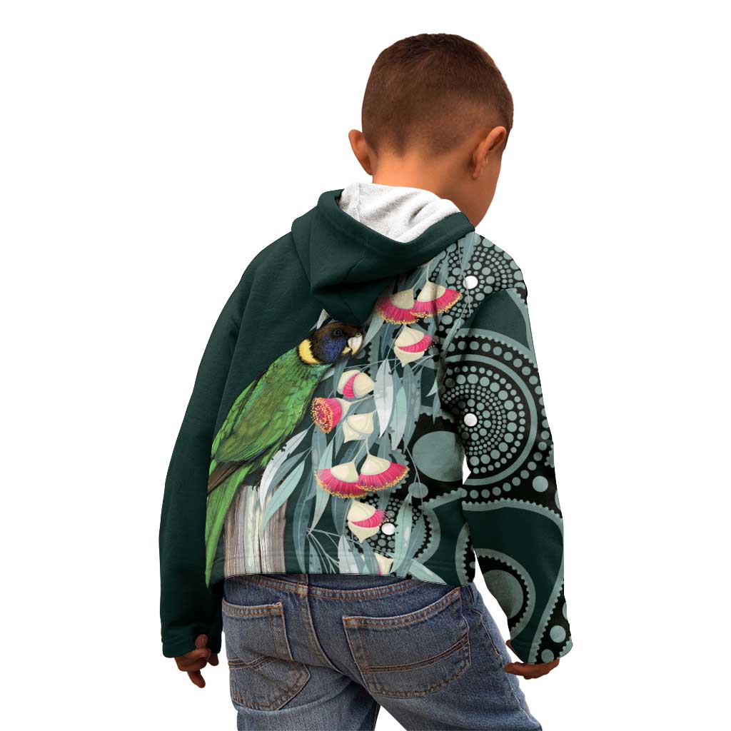 Australian Ringneck Parrot Kid Hoodie Barnardius Zonarius Eucalyptus Flowers Aboriginal Art