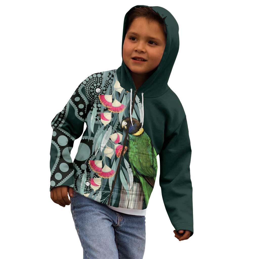 Australian Ringneck Parrot Kid Hoodie Barnardius Zonarius Eucalyptus Flowers Aboriginal Art