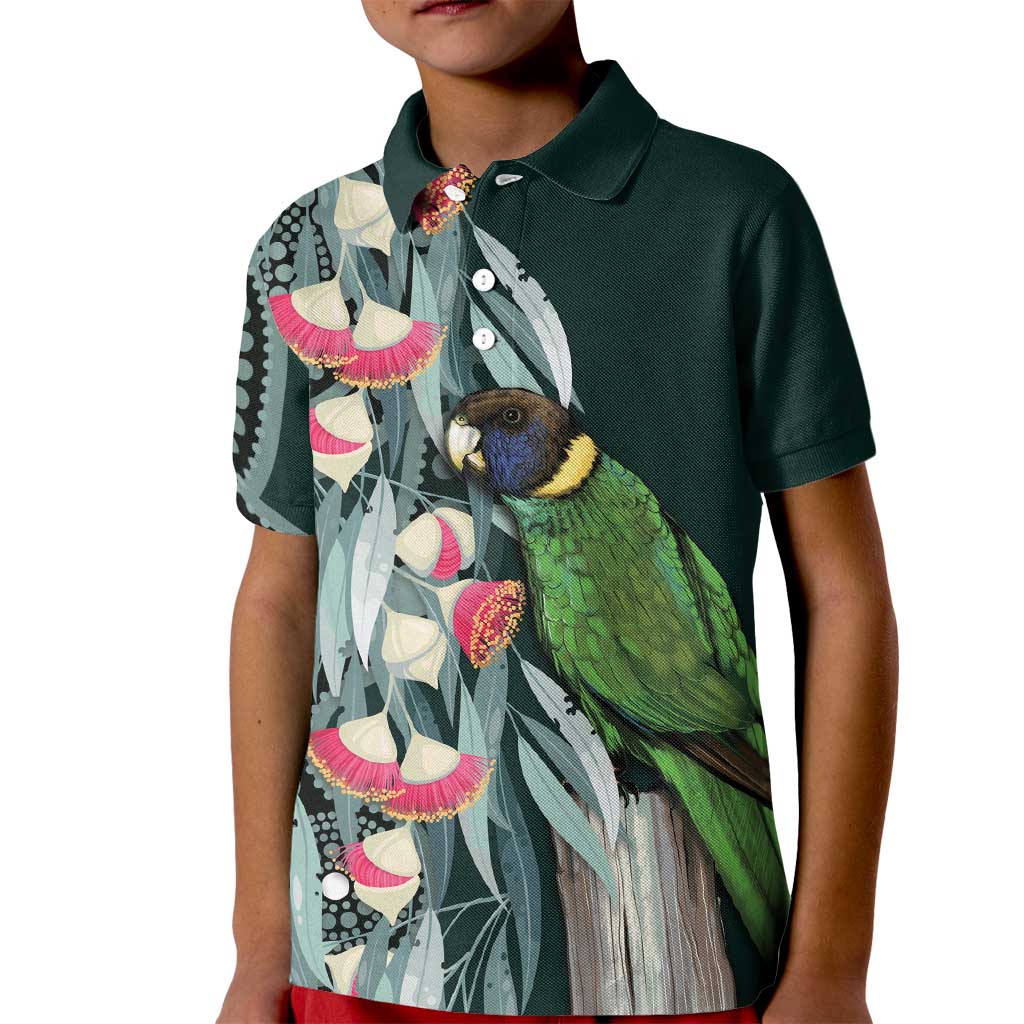 Australian Ringneck Parrot Kid Polo Shirt Barnardius Zonarius Eucalyptus Flowers Aboriginal Art