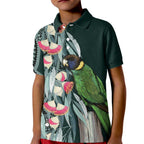 Australian Ringneck Parrot Kid Polo Shirt Barnardius Zonarius Eucalyptus Flowers Aboriginal Art
