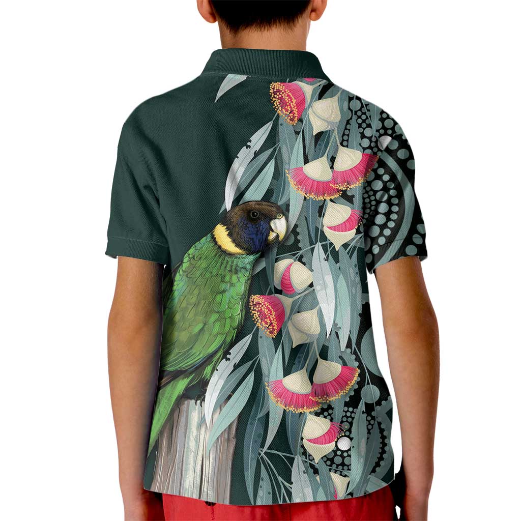 Australian Ringneck Parrot Kid Polo Shirt Barnardius Zonarius Eucalyptus Flowers Aboriginal Art