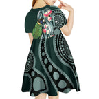Australian Ringneck Parrot Kid Short Sleeve Dress Barnardius Zonarius Eucalyptus Flowers Aboriginal Art