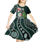 Australian Ringneck Parrot Kid Short Sleeve Dress Barnardius Zonarius Eucalyptus Flowers Aboriginal Art