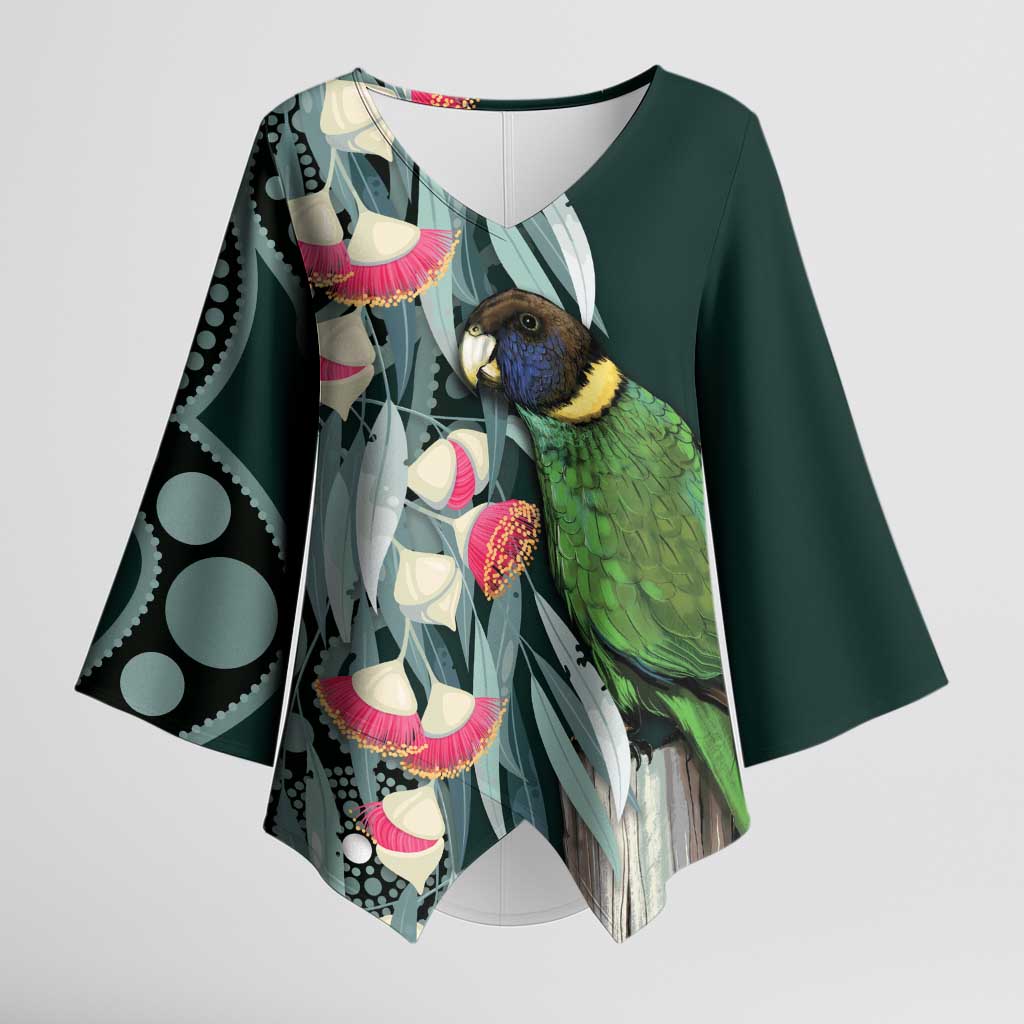 Australian Ringneck Parrot Kimono Sleeve Blouse Barnardius Zonarius Eucalyptus Flowers Aboriginal Art