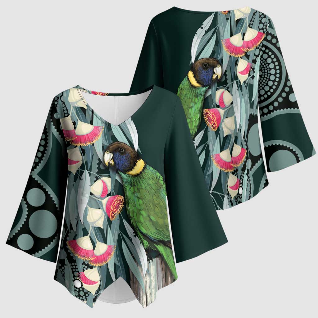 Australian Ringneck Parrot Kimono Sleeve Blouse Barnardius Zonarius Eucalyptus Flowers Aboriginal Art