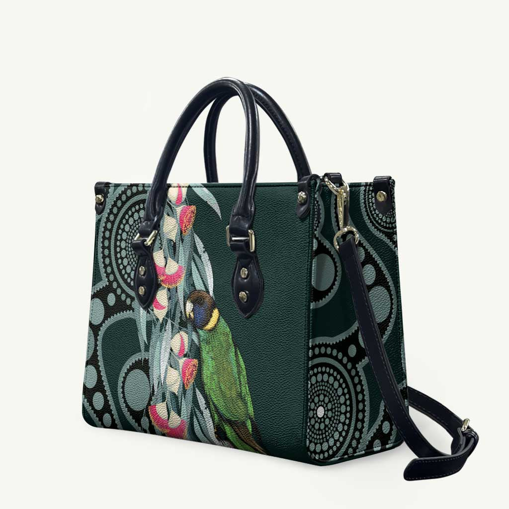 Australian Ringneck Parrot Leather Bag Barnardius Zonarius Eucalyptus Flowers Aboriginal Art