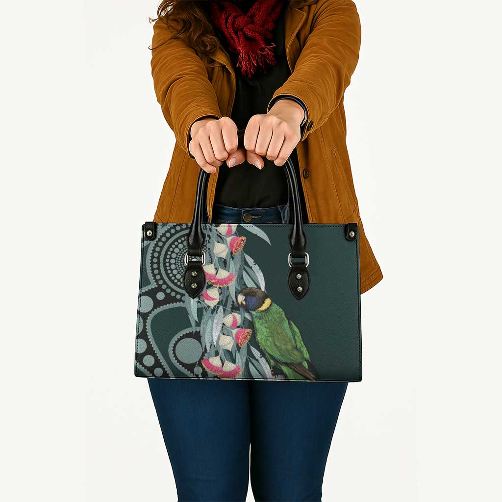 Australian Ringneck Parrot Leather Bag Barnardius Zonarius Eucalyptus Flowers Aboriginal Art