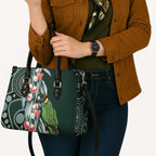 Australian Ringneck Parrot Leather Bag Barnardius Zonarius Eucalyptus Flowers Aboriginal Art