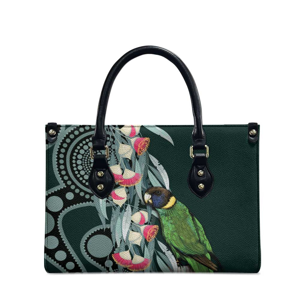 Australian Ringneck Parrot Leather Bag Barnardius Zonarius Eucalyptus Flowers Aboriginal Art