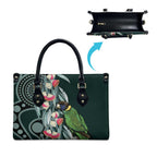 Australian Ringneck Parrot Leather Bag Barnardius Zonarius Eucalyptus Flowers Aboriginal Art