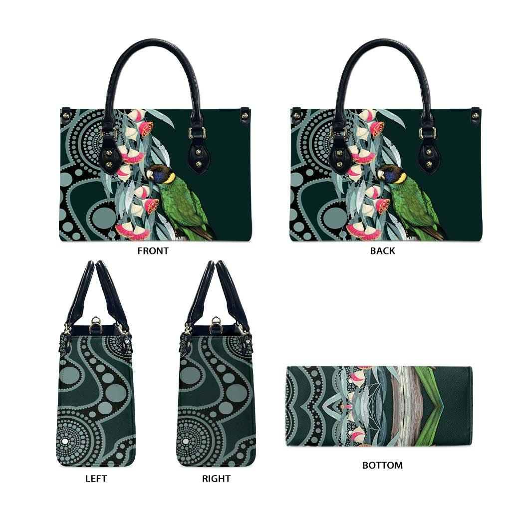 Australian Ringneck Parrot Leather Bag Barnardius Zonarius Eucalyptus Flowers Aboriginal Art