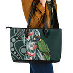Australian Ringneck Parrot Leather Tote Bag Barnardius Zonarius Eucalyptus Flowers Aboriginal Art