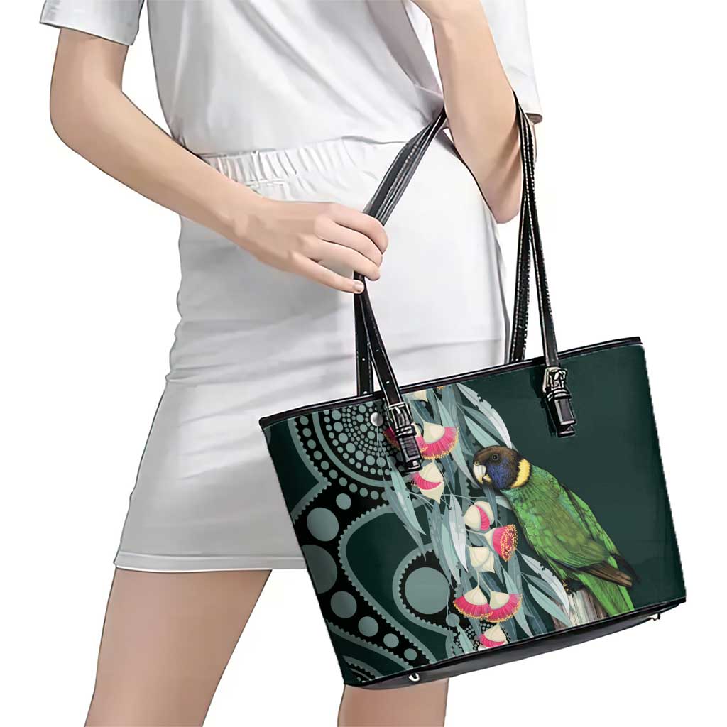 Australian Ringneck Parrot Leather Tote Bag Barnardius Zonarius Eucalyptus Flowers Aboriginal Art
