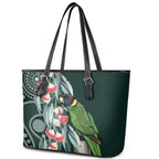 Australian Ringneck Parrot Leather Tote Bag Barnardius Zonarius Eucalyptus Flowers Aboriginal Art