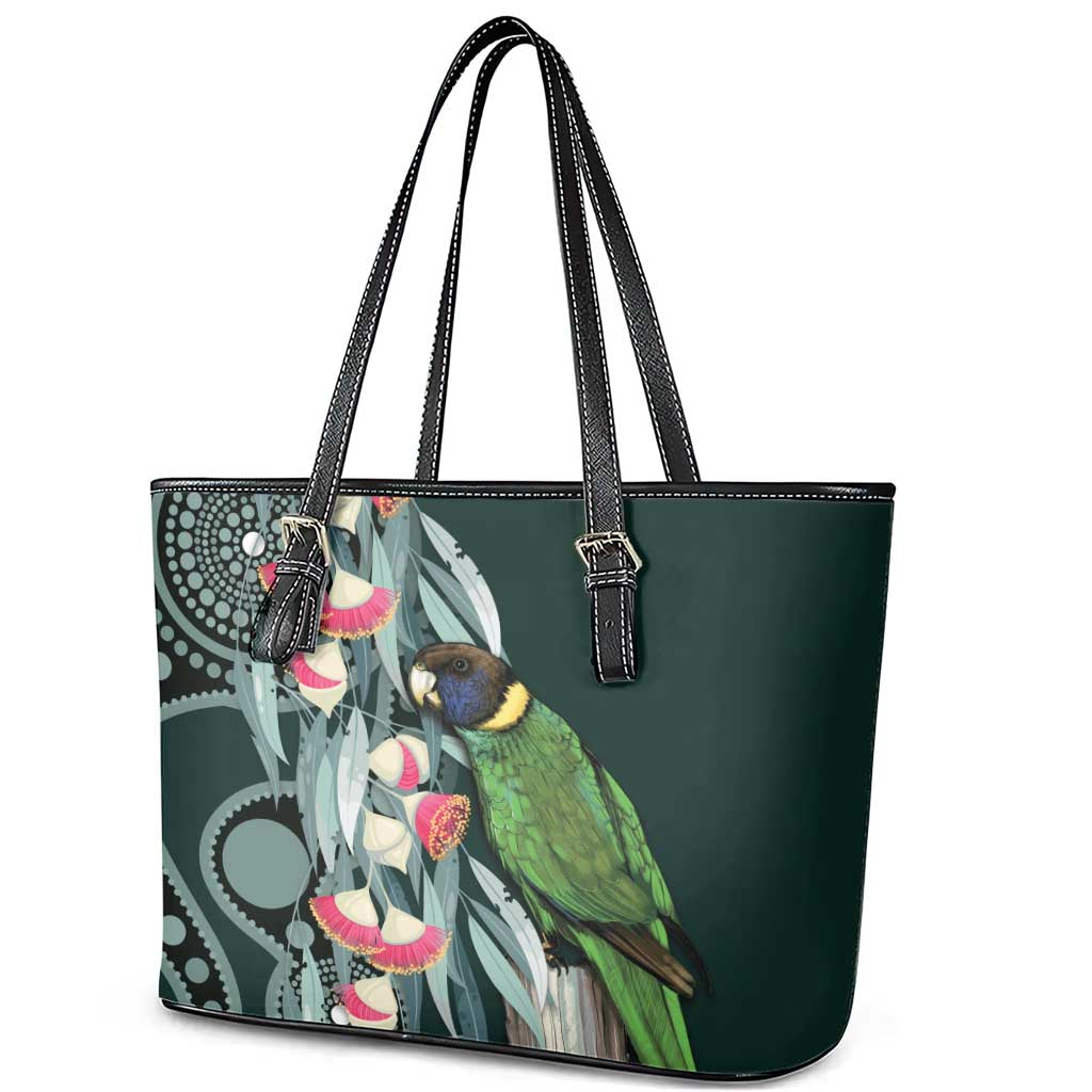 Australian Ringneck Parrot Leather Tote Bag Barnardius Zonarius Eucalyptus Flowers Aboriginal Art