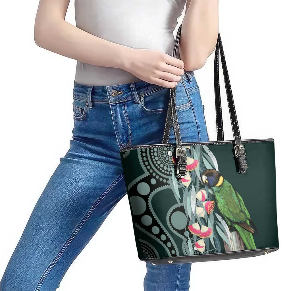 Australian Ringneck Parrot Leather Tote Bag Barnardius Zonarius Eucalyptus Flowers Aboriginal Art