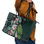Australian Ringneck Parrot Leather Tote Bag Barnardius Zonarius Eucalyptus Flowers Aboriginal Art