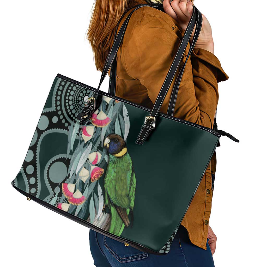 Australian Ringneck Parrot Leather Tote Bag Barnardius Zonarius Eucalyptus Flowers Aboriginal Art