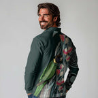 Australian Ringneck Parrot Long Sleeve Polo Shirt Barnardius Zonarius Eucalyptus Flowers Aboriginal Art