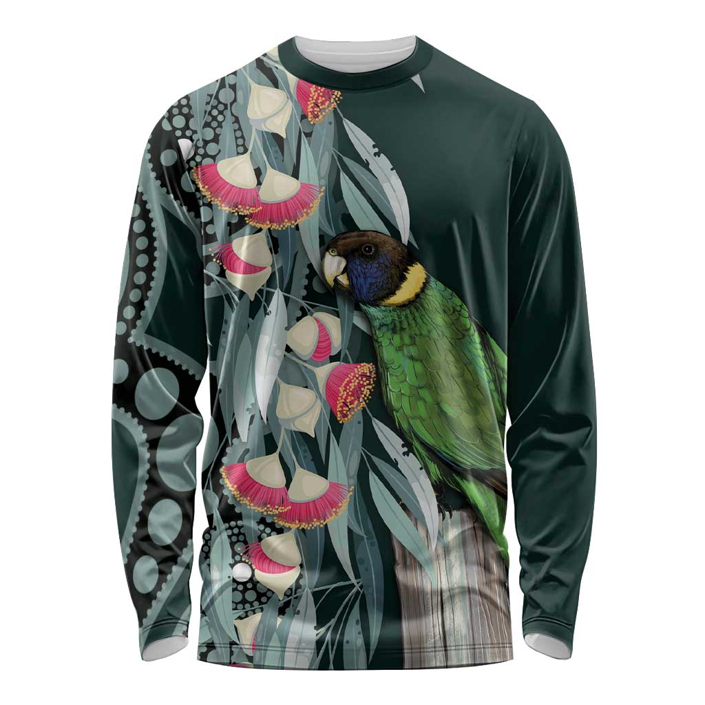 Australian Ringneck Parrot Long Sleeve Shirt Barnardius Zonarius Eucalyptus Flowers Aboriginal Art