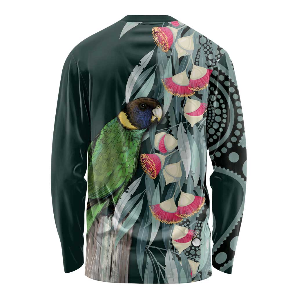 Australian Ringneck Parrot Long Sleeve Shirt Barnardius Zonarius Eucalyptus Flowers Aboriginal Art