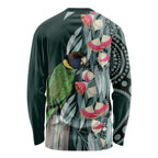 Australian Ringneck Parrot Long Sleeve Shirt Barnardius Zonarius Eucalyptus Flowers Aboriginal Art