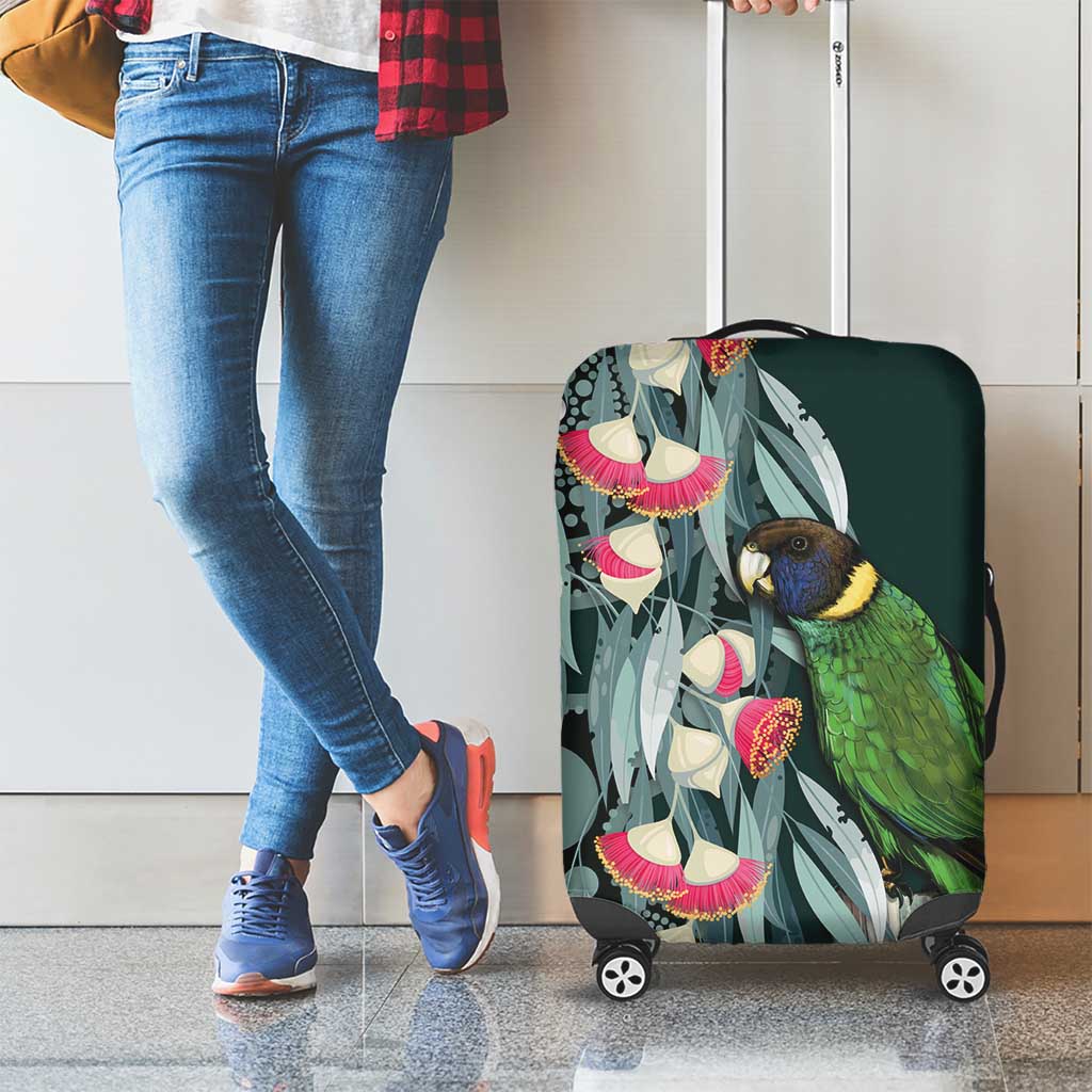Australian Ringneck Parrot Luggage Cover Barnardius Zonarius Eucalyptus Flowers Aboriginal Art