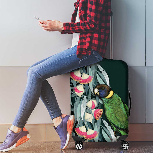 Australian Ringneck Parrot Luggage Cover Barnardius Zonarius Eucalyptus Flowers Aboriginal Art