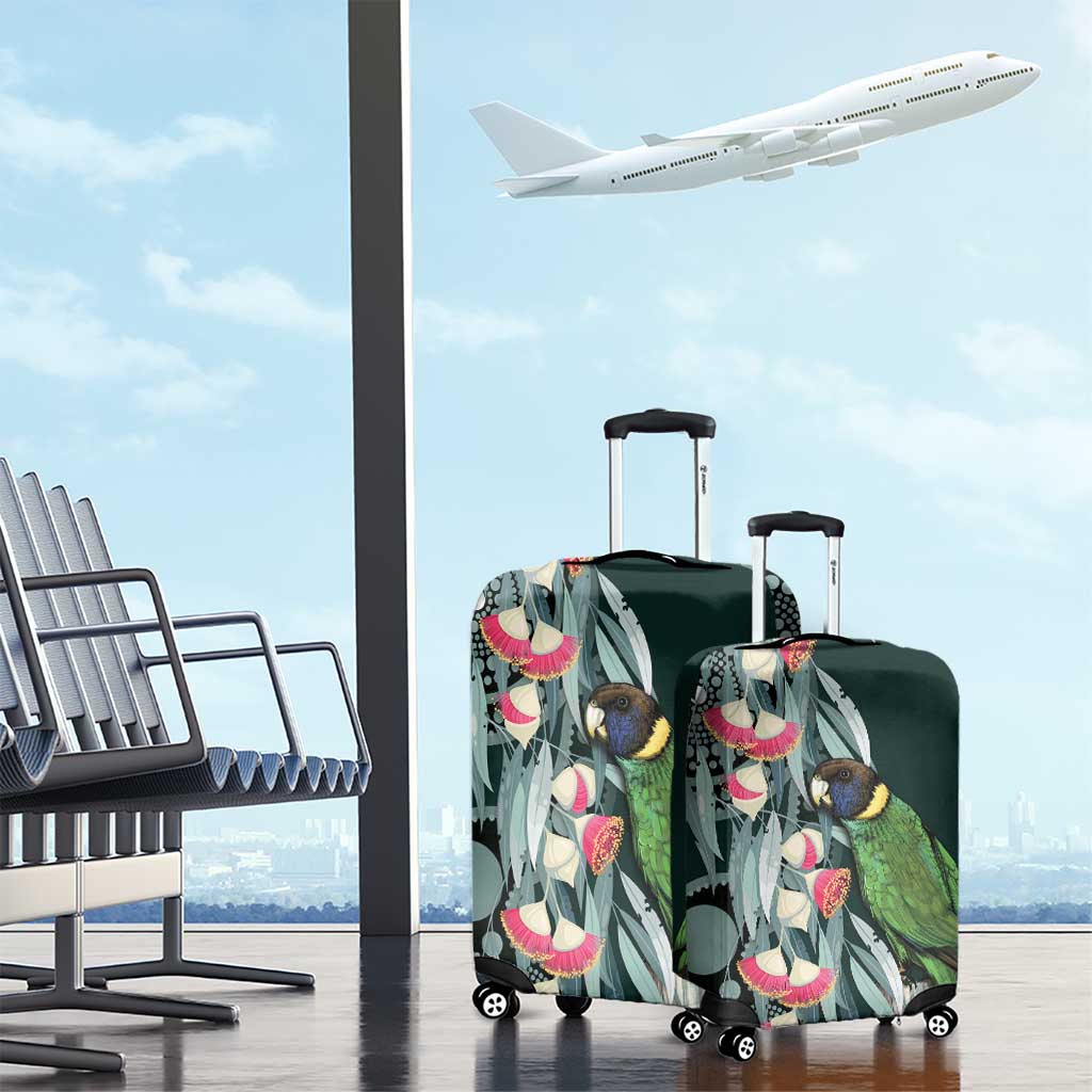 Australian Ringneck Parrot Luggage Cover Barnardius Zonarius Eucalyptus Flowers Aboriginal Art