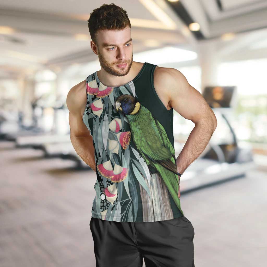 Australian Ringneck Parrot Men Tank Top Barnardius Zonarius Eucalyptus Flowers Aboriginal Art