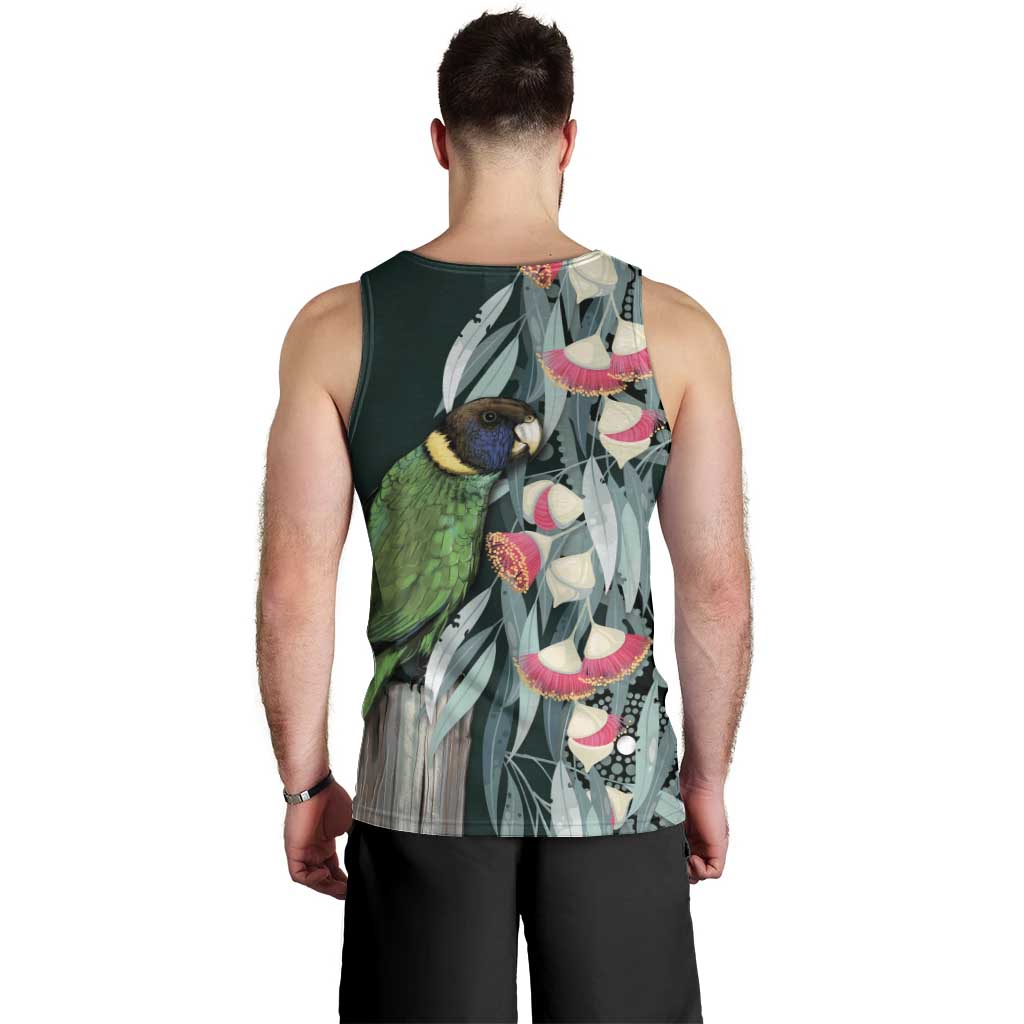 Australian Ringneck Parrot Men Tank Top Barnardius Zonarius Eucalyptus Flowers Aboriginal Art