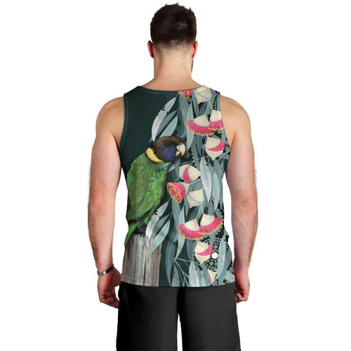 Australian Ringneck Parrot Men Tank Top Barnardius Zonarius Eucalyptus Flowers Aboriginal Art
