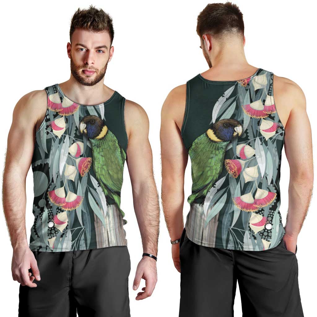 Australian Ringneck Parrot Men Tank Top Barnardius Zonarius Eucalyptus Flowers Aboriginal Art