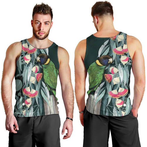 Australian Ringneck Parrot Men Tank Top Barnardius Zonarius Eucalyptus Flowers Aboriginal Art