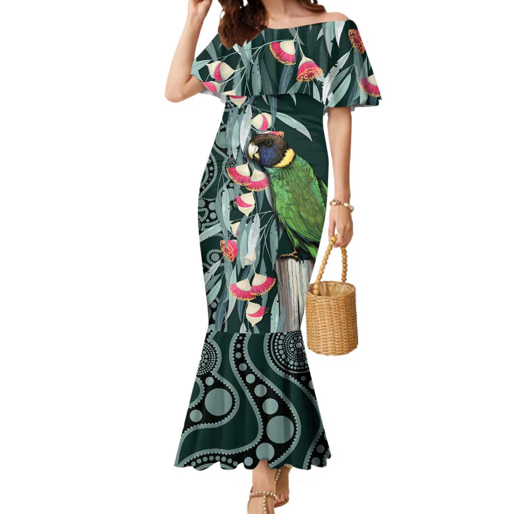 Australian Ringneck Parrot Mermaid Dress Barnardius Zonarius Eucalyptus Flowers Aboriginal Art