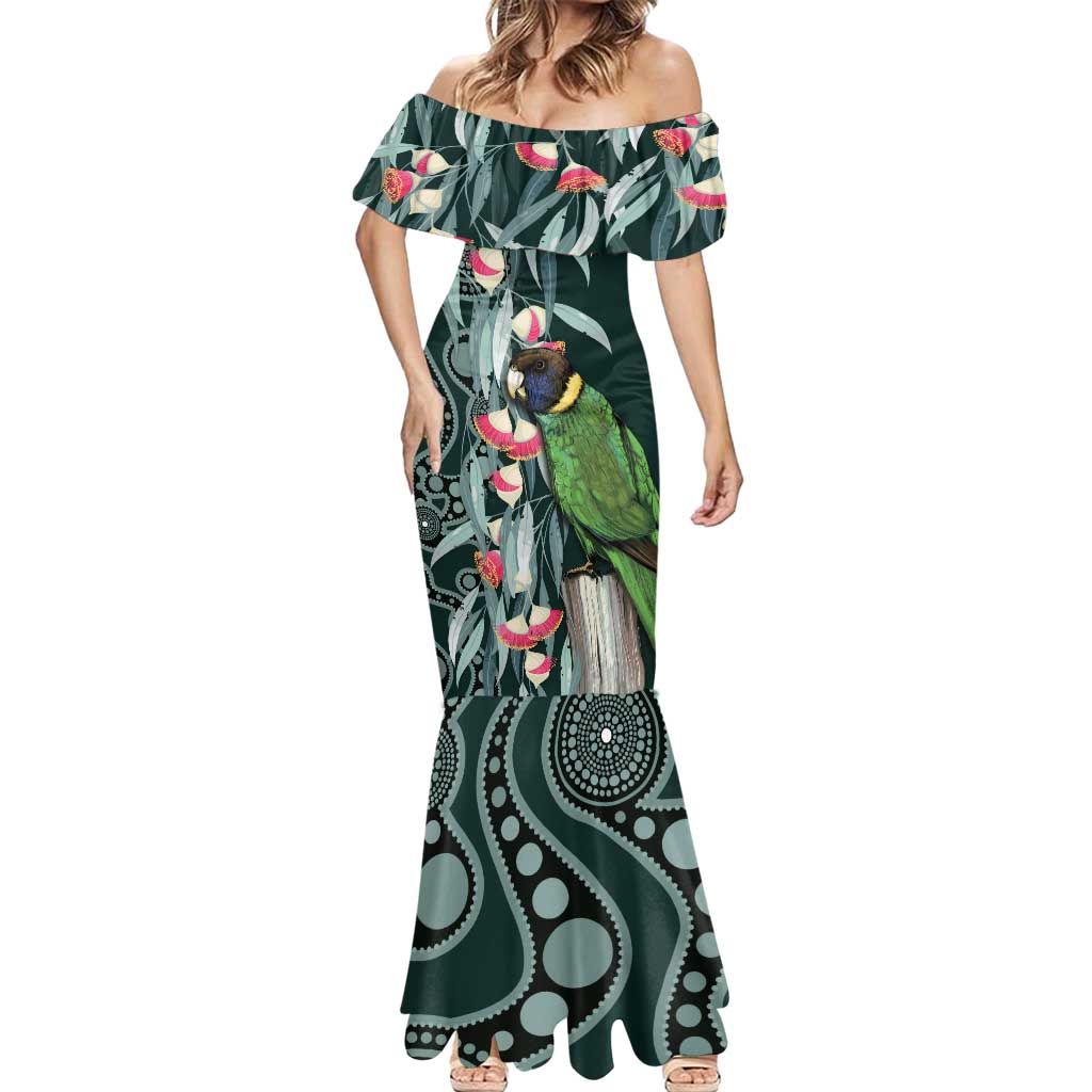 Australian Ringneck Parrot Mermaid Dress Barnardius Zonarius Eucalyptus Flowers Aboriginal Art