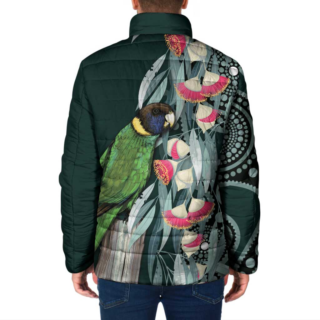 Australian Ringneck Parrot Padded Jacket Barnardius Zonarius Eucalyptus Flowers Aboriginal Art
