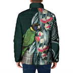 Australian Ringneck Parrot Padded Jacket Barnardius Zonarius Eucalyptus Flowers Aboriginal Art