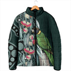 Australian Ringneck Parrot Padded Jacket Barnardius Zonarius Eucalyptus Flowers Aboriginal Art