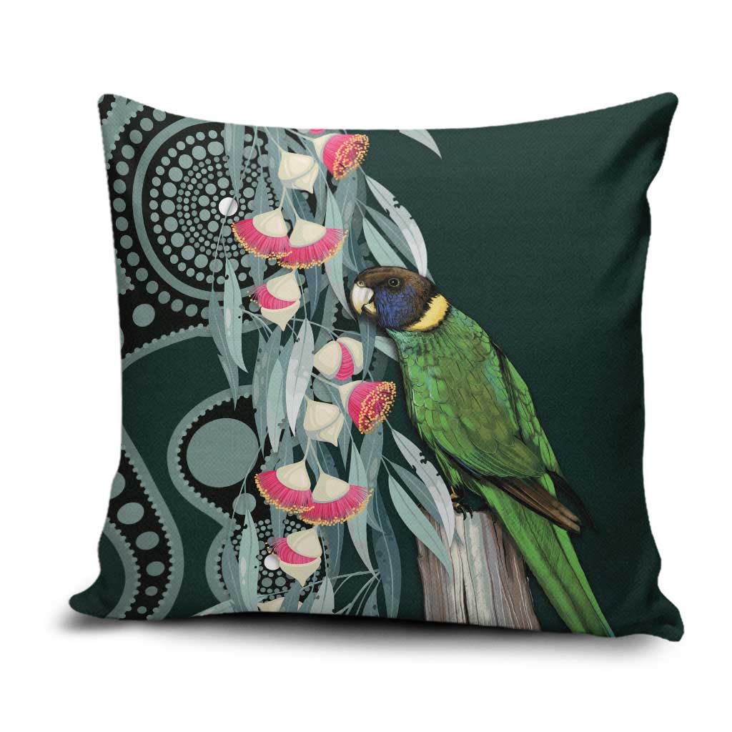 Australian Ringneck Parrot Pillow Cover Barnardius Zonarius Eucalyptus Flowers Aboriginal Art