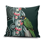 Australian Ringneck Parrot Pillow Cover Barnardius Zonarius Eucalyptus Flowers Aboriginal Art