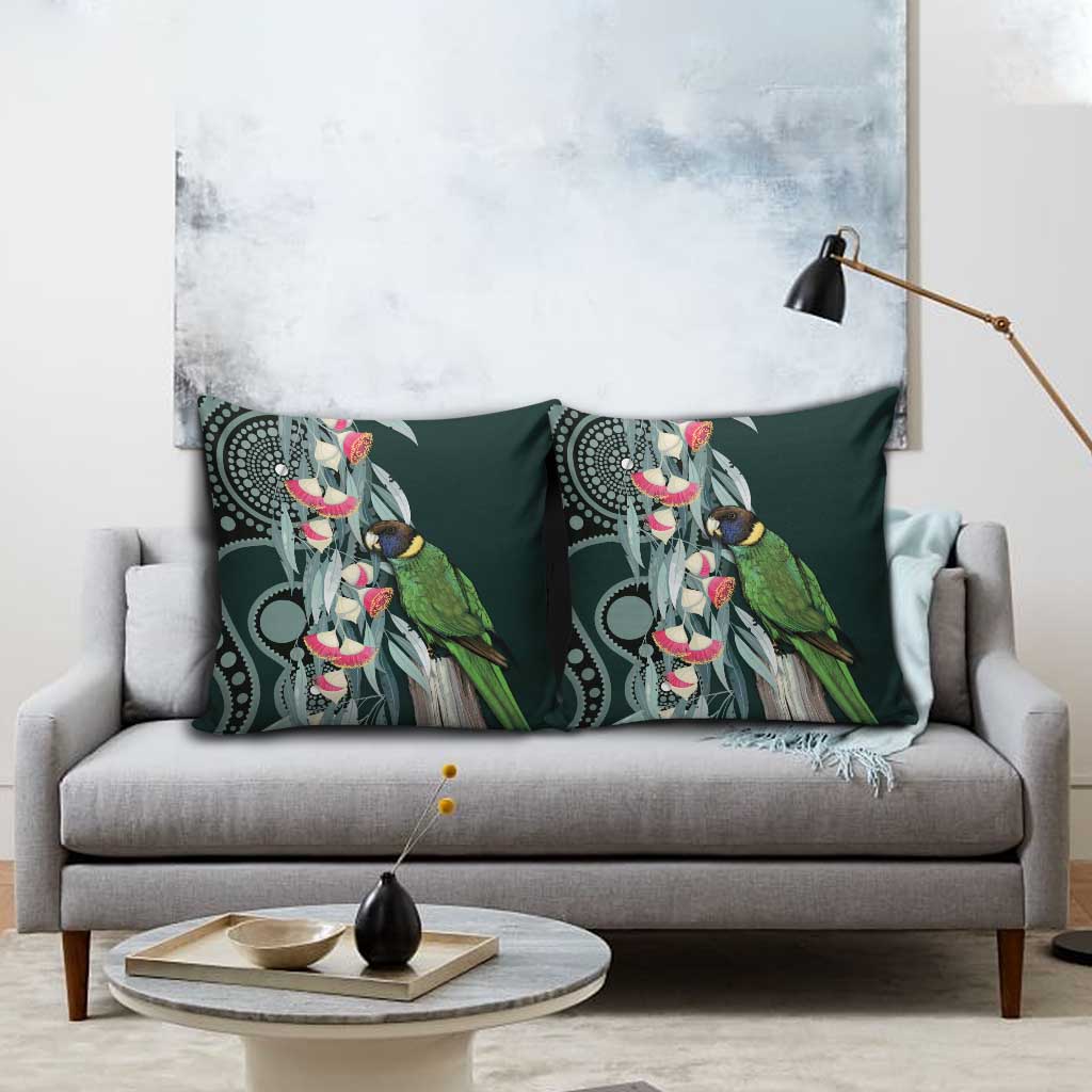 Australian Ringneck Parrot Pillow Cover Barnardius Zonarius Eucalyptus Flowers Aboriginal Art