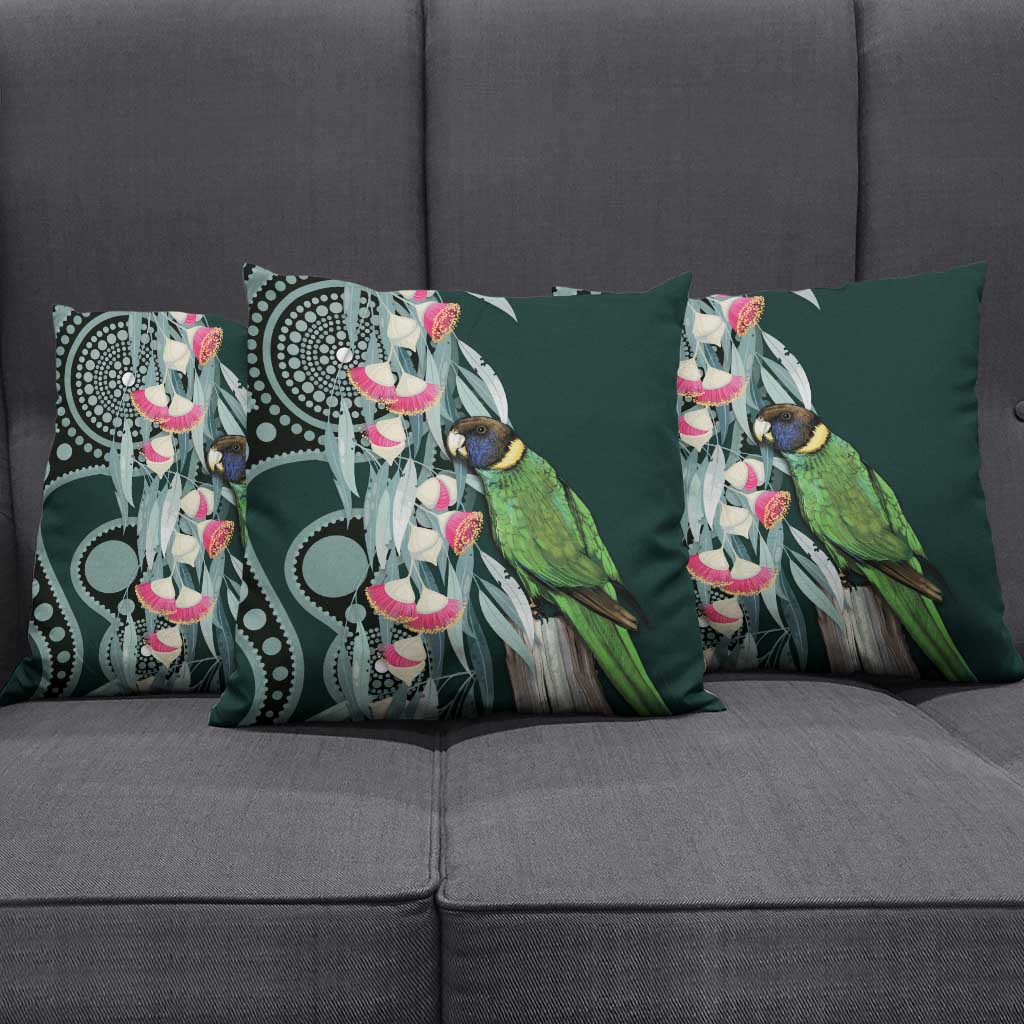 Australian Ringneck Parrot Pillow Cover Barnardius Zonarius Eucalyptus Flowers Aboriginal Art