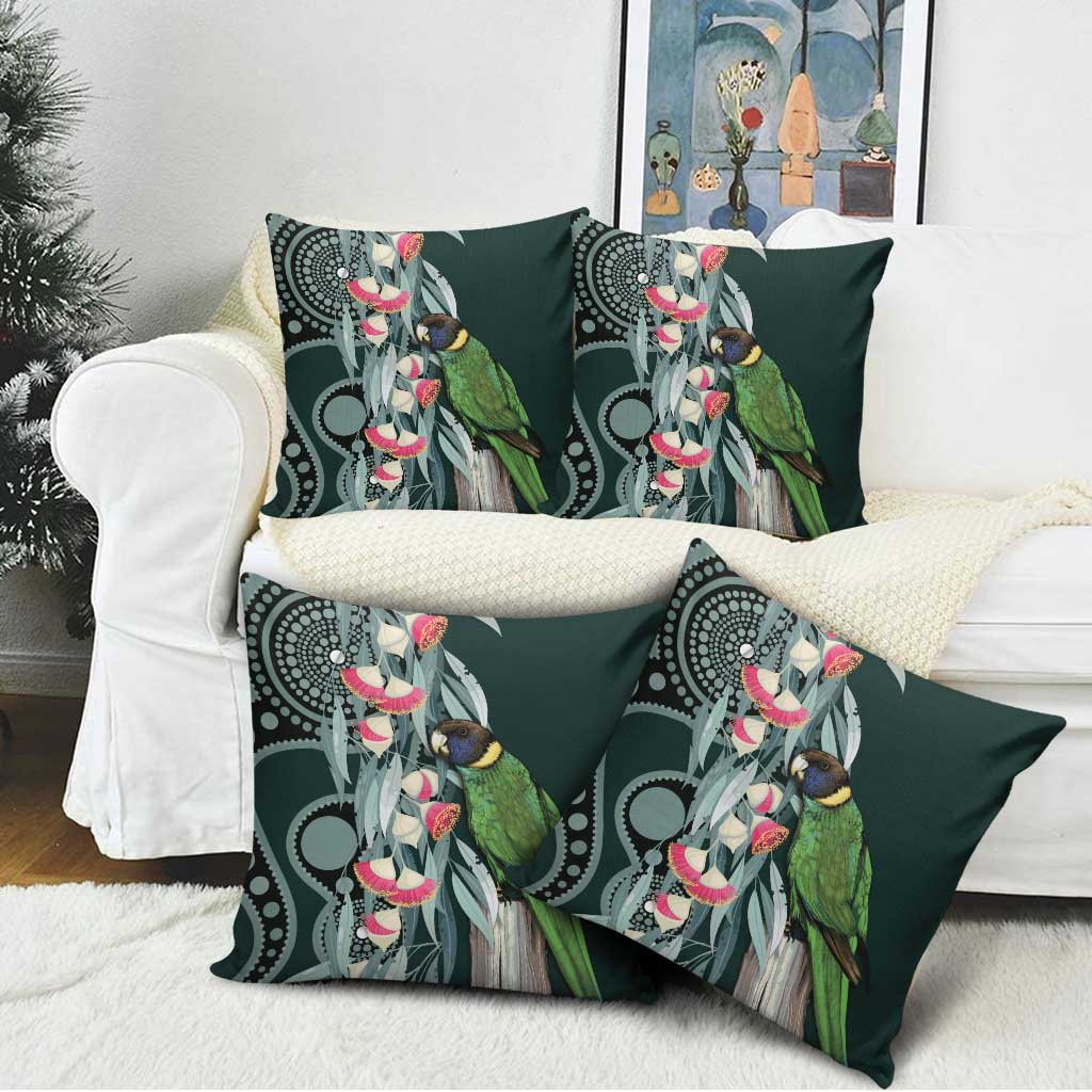 Australian Ringneck Parrot Pillow Cover Barnardius Zonarius Eucalyptus Flowers Aboriginal Art
