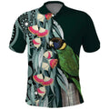 Australian Ringneck Parrot Polo Shirt Barnardius Zonarius Eucalyptus Flowers Aboriginal Art