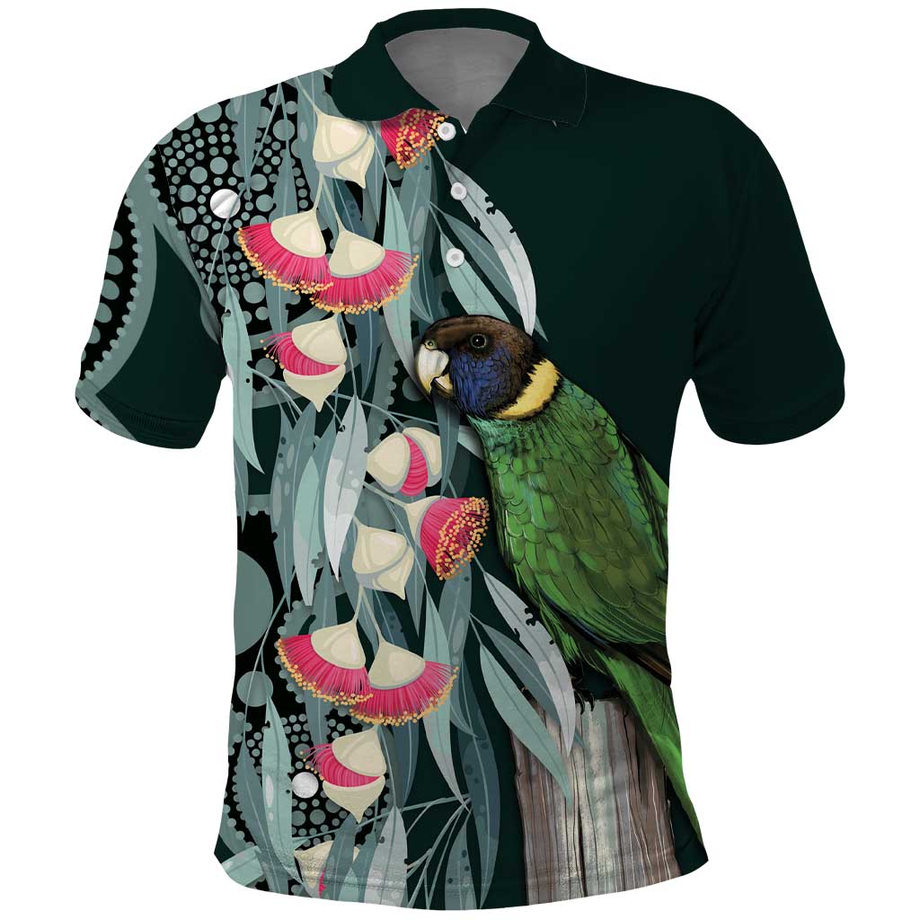 Australian Ringneck Parrot Polo Shirt Barnardius Zonarius Eucalyptus Flowers Aboriginal Art