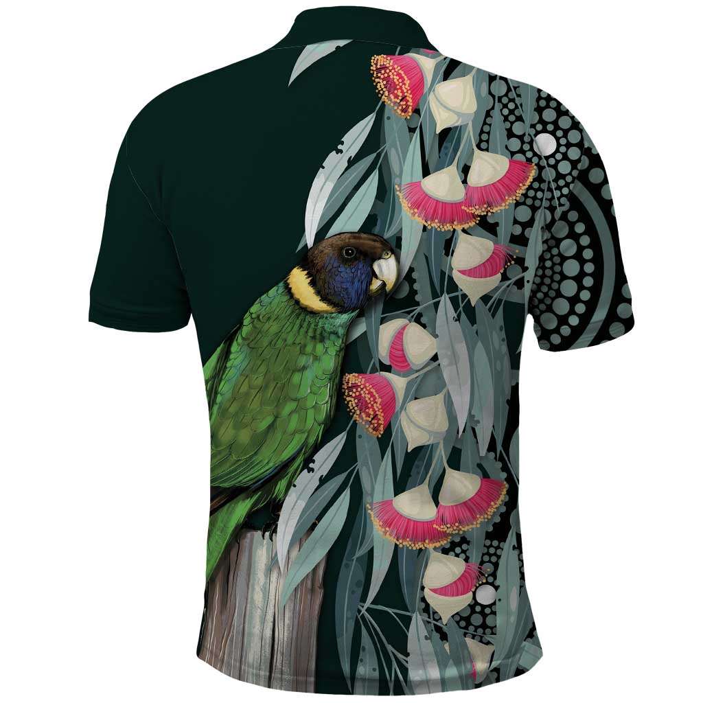 Australian Ringneck Parrot Polo Shirt Barnardius Zonarius Eucalyptus Flowers Aboriginal Art