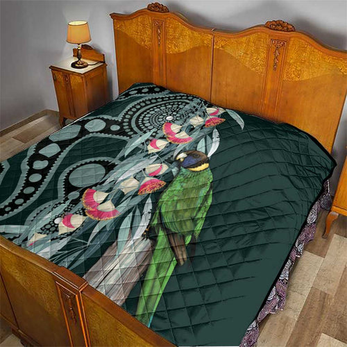 Australian Ringneck Parrot Quilt Barnardius Zonarius Eucalyptus Flowers Aboriginal Art