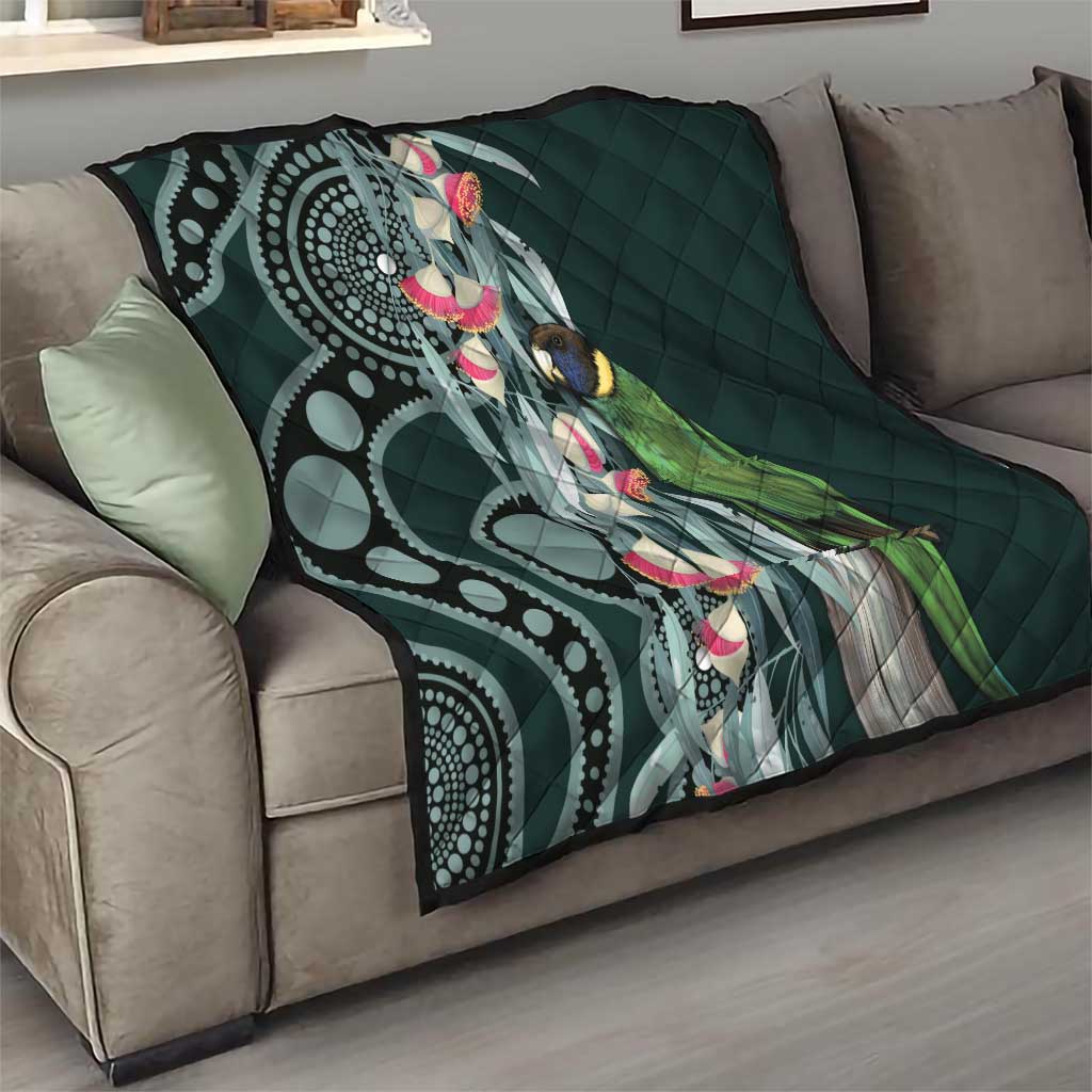 Australian Ringneck Parrot Quilt Barnardius Zonarius Eucalyptus Flowers Aboriginal Art